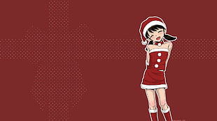 black haired girl anime wearing Santa Claus dress