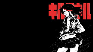 black and white anime female illustration