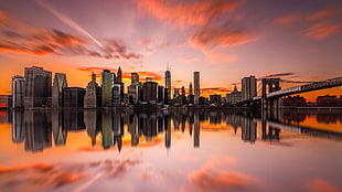gray high-rise buildings, cityscape, urban, New York City, reflection