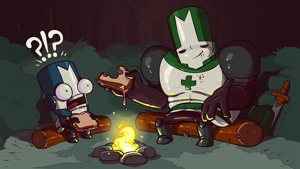 two robot eating sandwich illustration, Castle Crashers, video games HD wallpaper