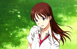 girl anime wearing white school uniform
