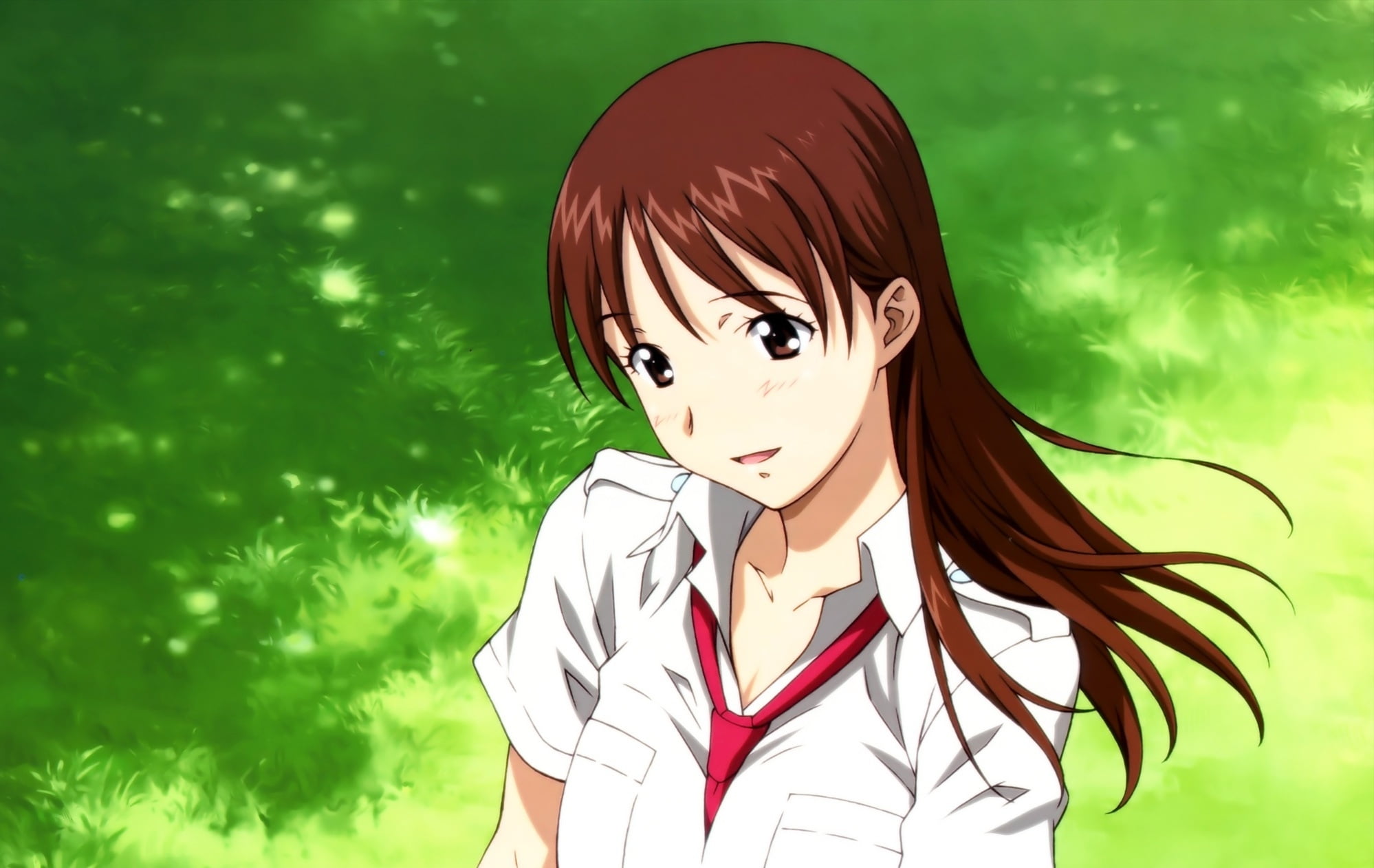 girl anime wearing white school uniform