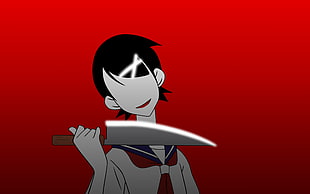 black female character holding knife illustration with red background HD wallpaper