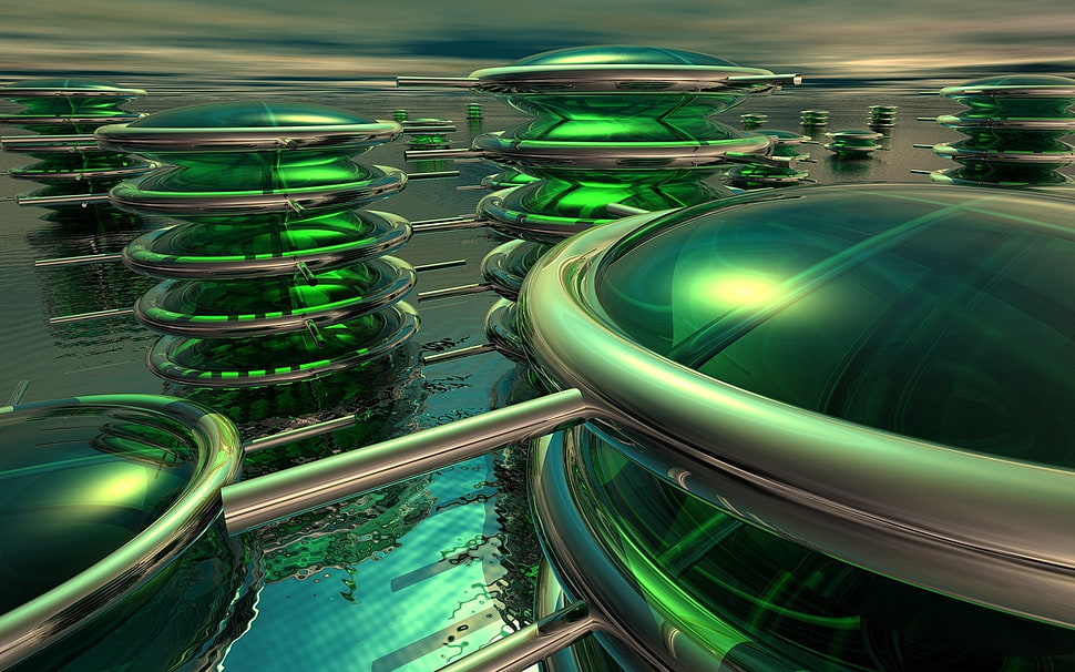 green stacked containers HD wallpaper