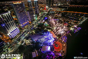 aerial view of city buildings, Ultra Music Festival, Miami, music festival