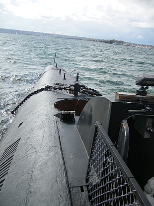 black submarine, submarine, military, vehicle, sea