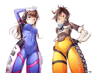 two anime female character illustration, anime, anime girls, Overwatch, Tracer (Overwatch)