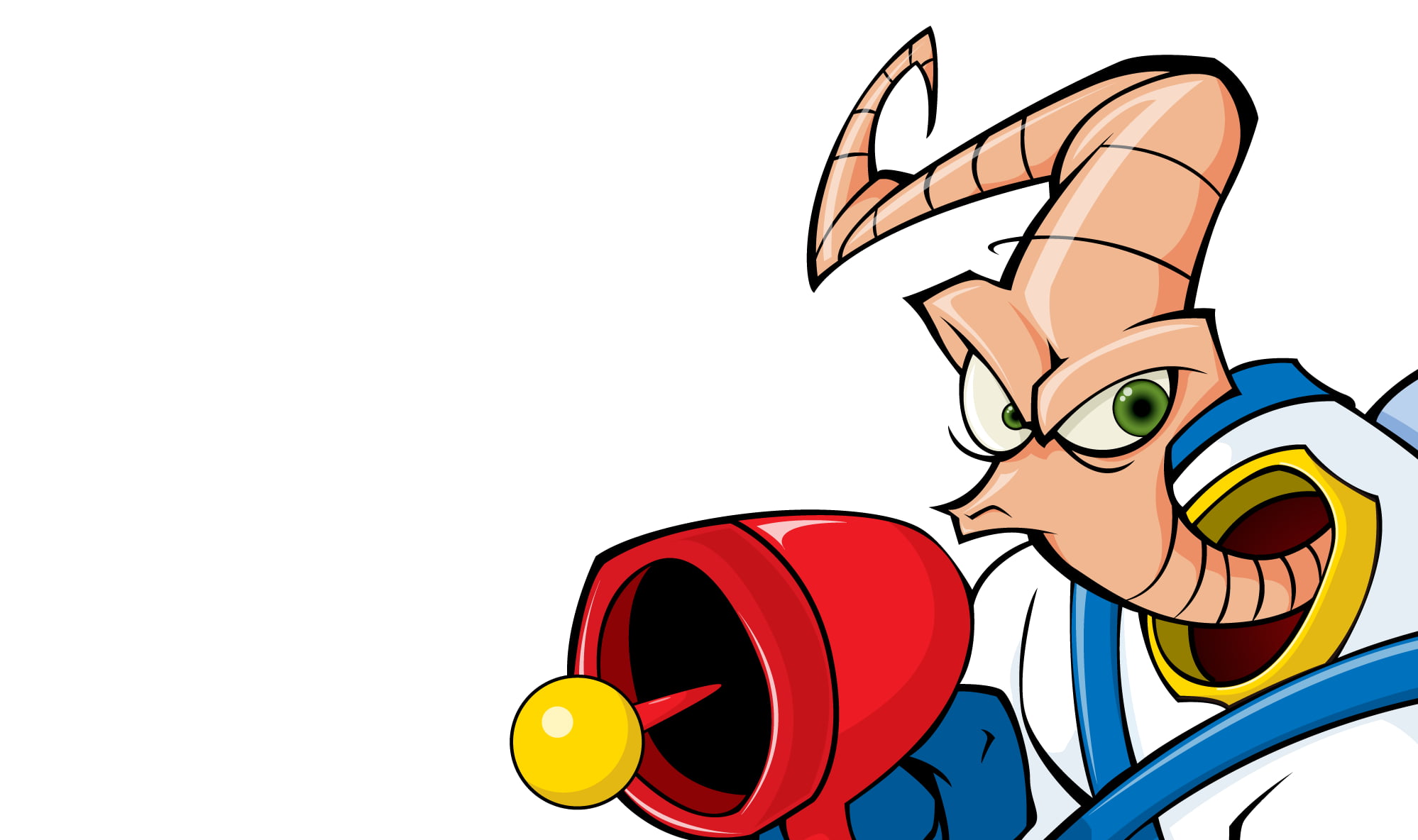 brown cartoon character holding red toy gun, video games, white background, Earthworm Jim, cartoon