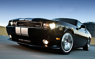 black coupe, car, Dodge Challenger, black cars, vehicle