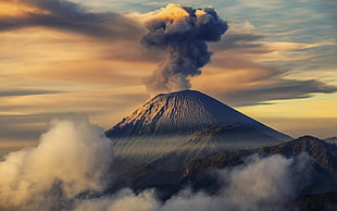 aerial photography of volcano, volcano, eruptions, mountains, nature