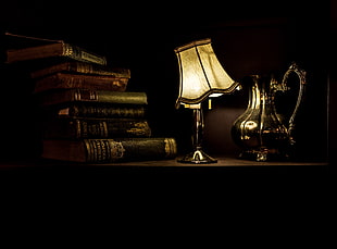 silver table lamp, writers, writing, notebooks, laptop