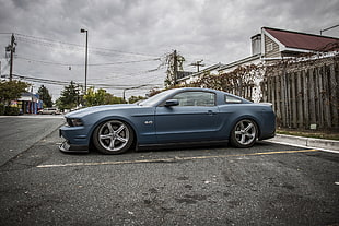 blue Ford Mustang coupe outdoor HD wallpaper