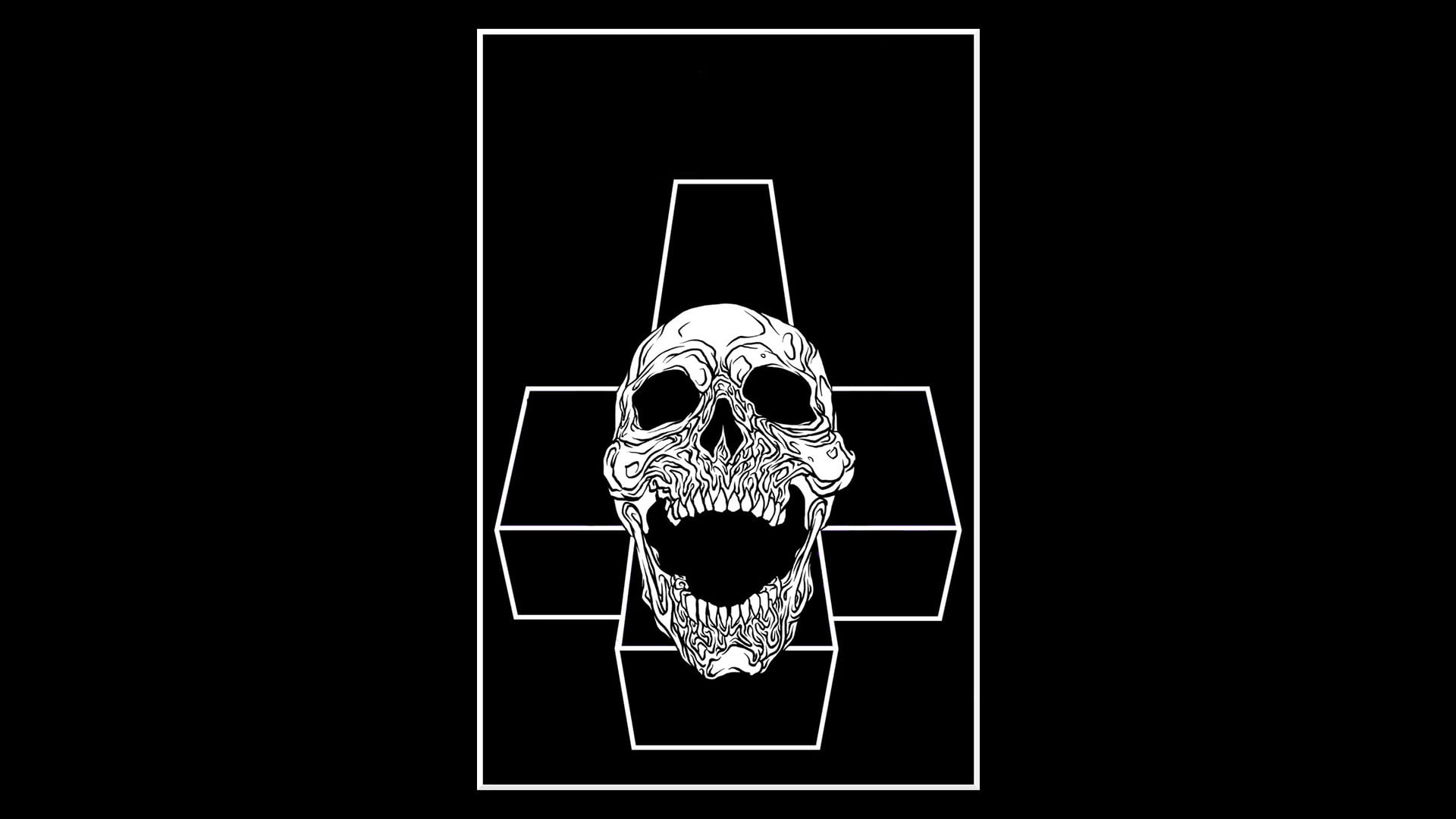 skull with cross stencil, gost, skull, musician, 1980s