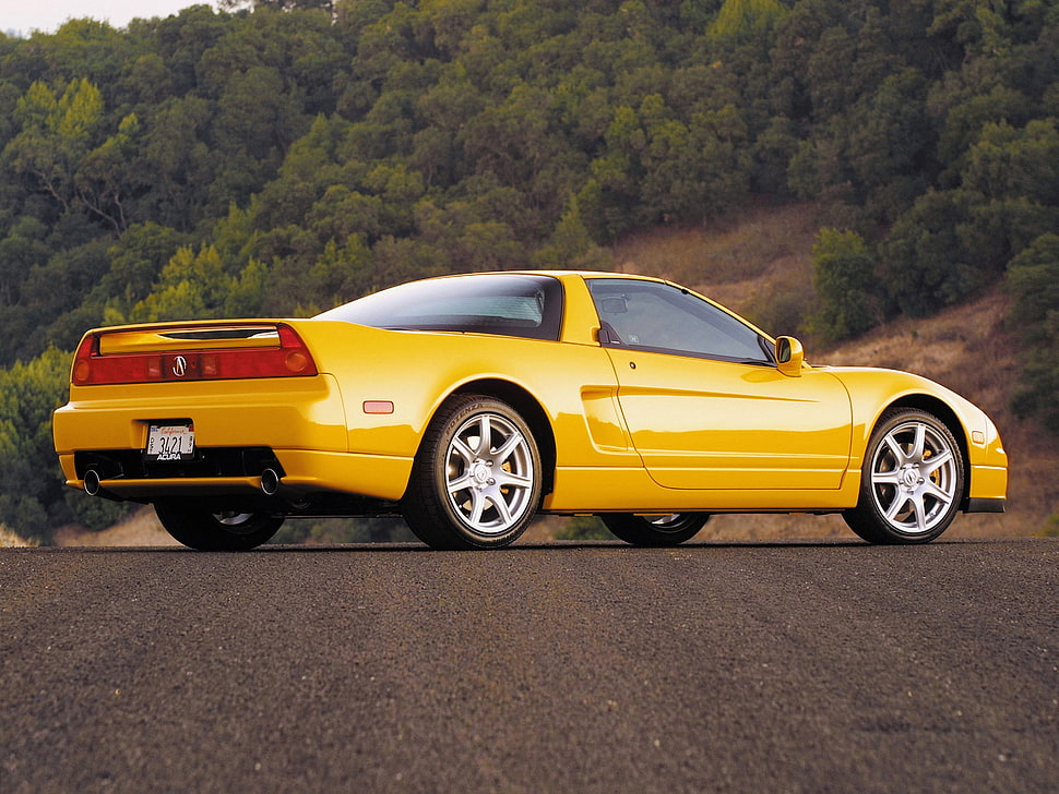 yellow coupe on road HD wallpaper