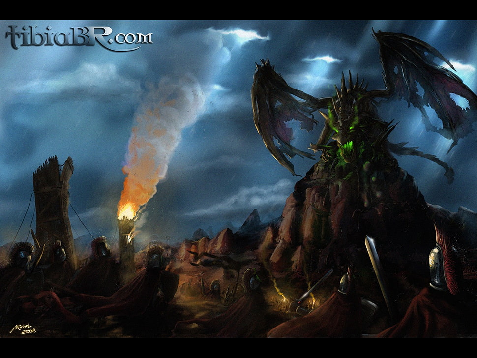 black dragon digital art, Tibia, PC gaming, RPG, dragon HD wallpaper