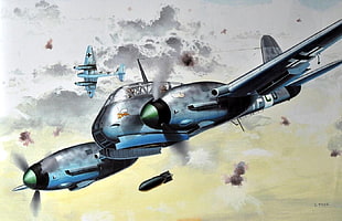blue and gray aircraft illustration, World War II, military aircraft, aircraft, military