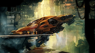 black and yellow spacecraft graphics art