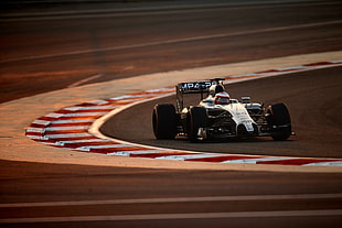white and black F1 racing car, Formula 1, Kevin Magnussen, McLaren, race cars