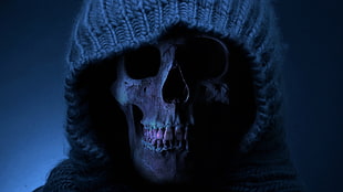 gray skull with brown cape wallpaper, skull, dead, bones, horror