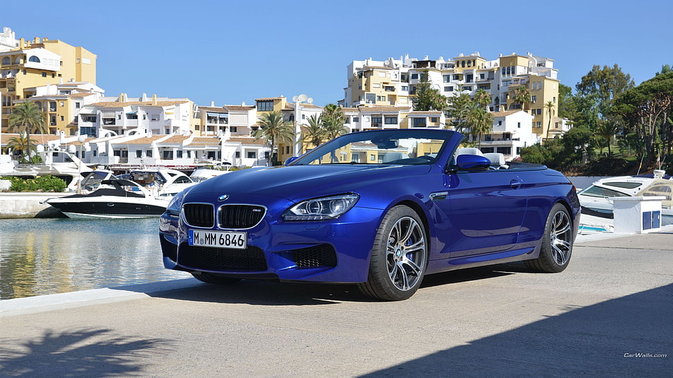 blue BMW convertible coupe, BMW M6, Convertible, blue cars HD wallpaper