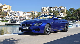 blue BMW convertible coupe, BMW M6, Convertible, blue cars