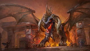 grey dragon illustration,  World of Warcraft, fan art, video games, dragon
