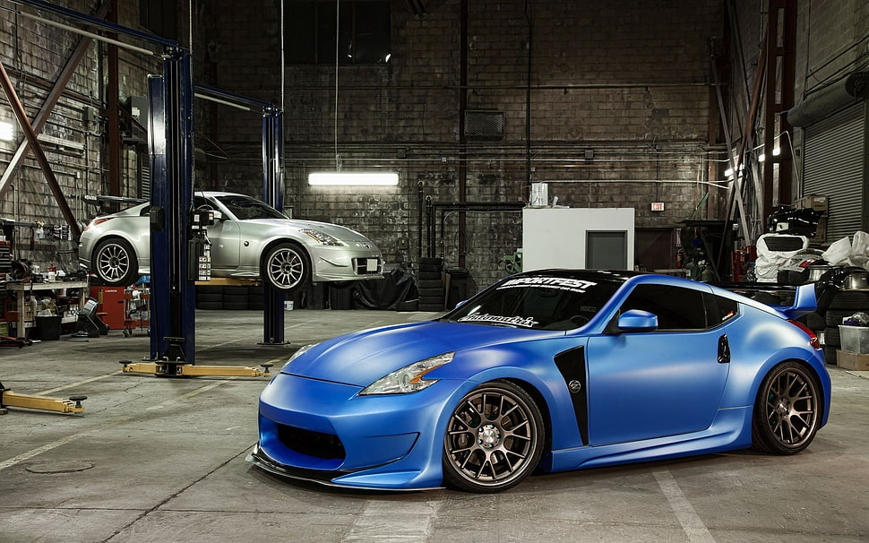 blue and black convertible coupe, car, Nissan, Nissan 350Z, Nissan 370Z HD wallpaper