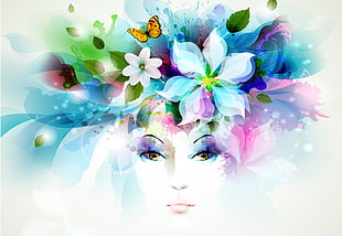 woman with floral head dress illustration