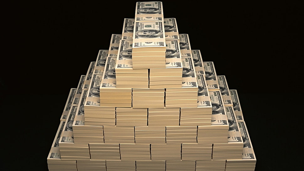 U.S. dollar bill pyramid block bundle, creativity, money, dollars HD wallpaper