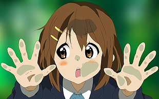 female anime character digital wallpaper, K-ON!, Hirasawa Yui, hands, school uniform
