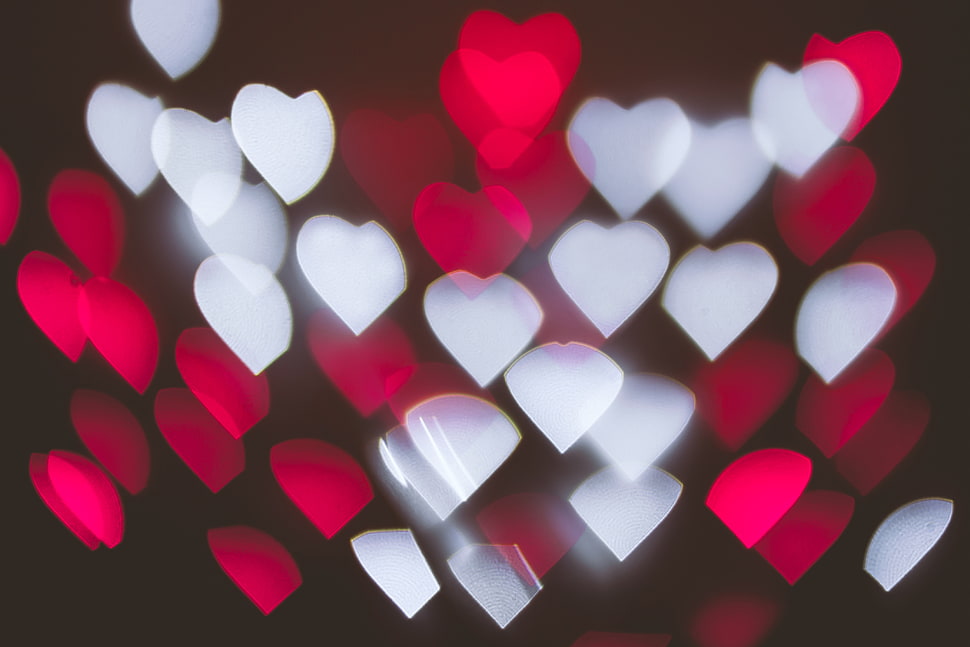 red and white heart lights HD wallpaper