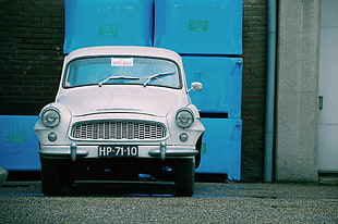 white vehicle, Auto, Retro, Front view