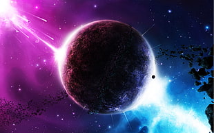 planet on galaxy wallpaper, space art, space, digital art, colorful