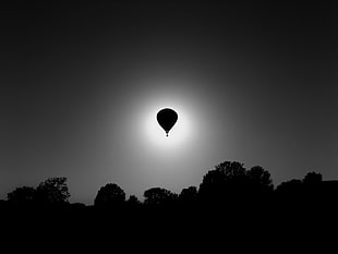 silhouette of hot air balloon, monochrome