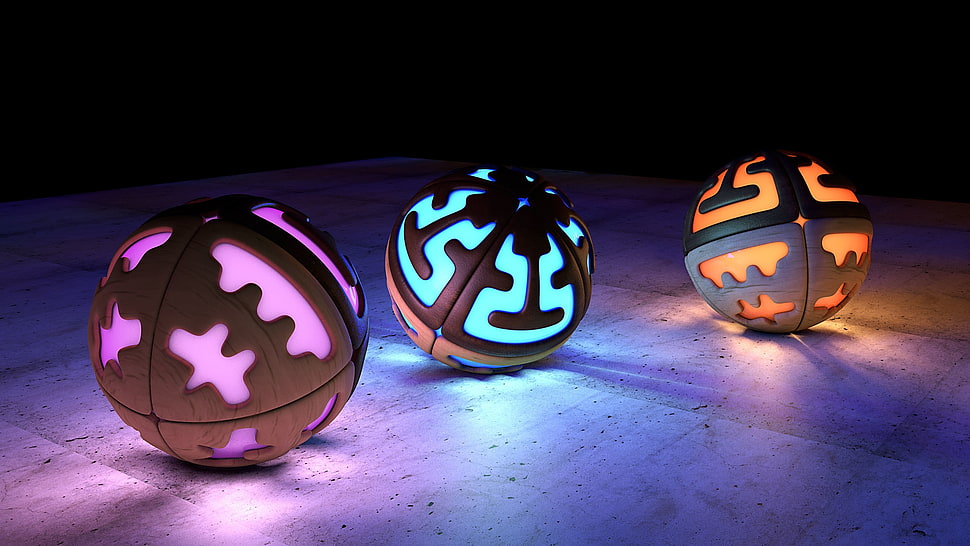 three assorted LED balls HD wallpaper
