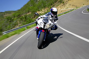 white and blue sports bike, s1000rr, BMW, motorcycle, BMW S1000RR