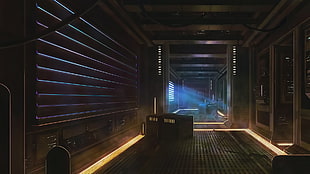 gray metal wall, Blade Runner, server, digital art
