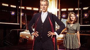 men's black coat, Doctor Who, The Doctor, TARDIS, Peter Capaldi
