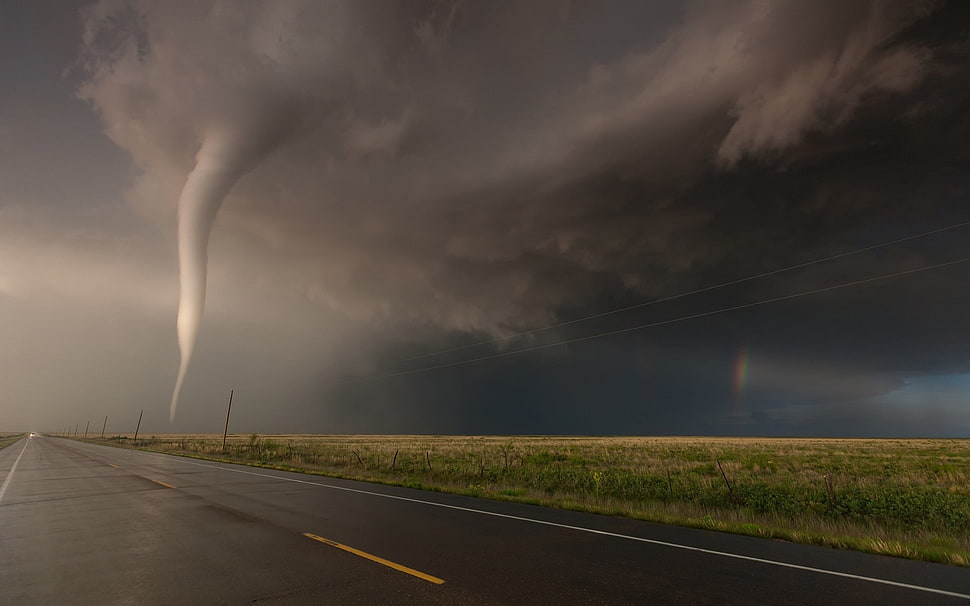 concrete road, nature, landscape, tornado, New Mexico HD wallpaper