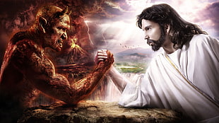 Jesus and devil illustration, anime, hell, Devil, digital art HD wallpaper