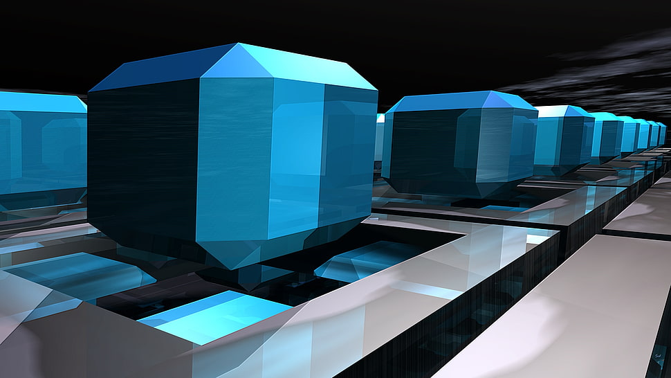 square blue lighted devoce HD wallpaper