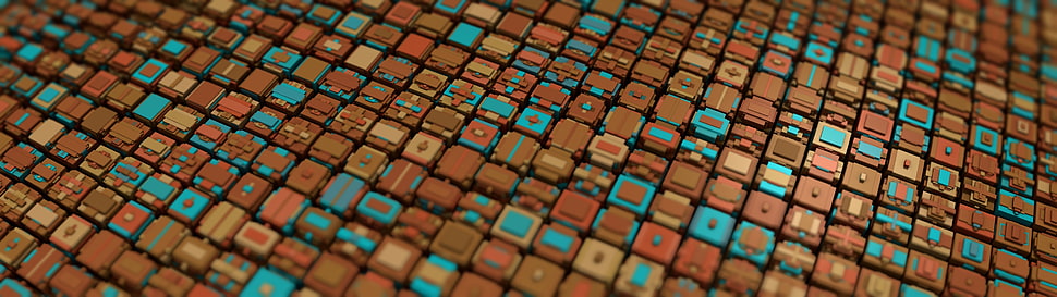 brown and blue circuit board, pattern, abstract, procedural generation, 3D HD wallpaper