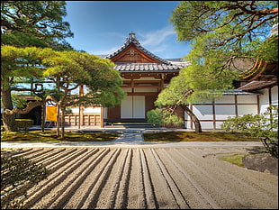 white and brown temple, landscape, zen