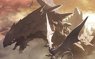 flying dragon digital wallpaper, fantasy art, dragon