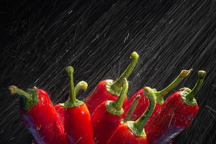 red bell peppers, water, macro, Pepper HD wallpaper