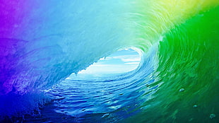 blue and green body of water, waves, colorful, nature, water