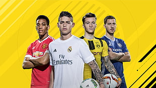 four male soccer players poster