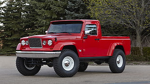 red single cab pickup truck, Jeep J-12, concept cars, red cars HD wallpaper