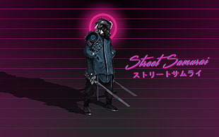 Street Samurai poster, cyberpunk, neon, typography, digital art HD wallpaper