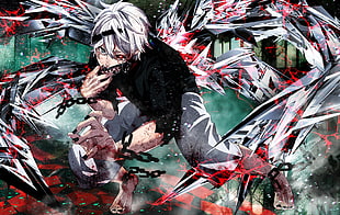 anime character with white and red graphics background photo